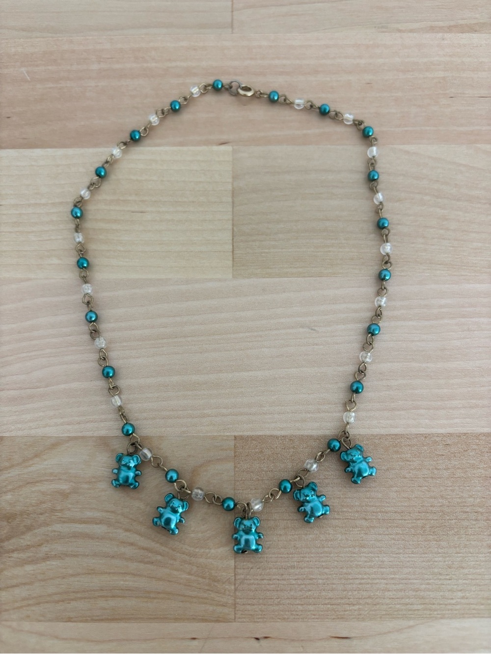 Teal Teddy Charm Beaded Necklace - Women Jewelry